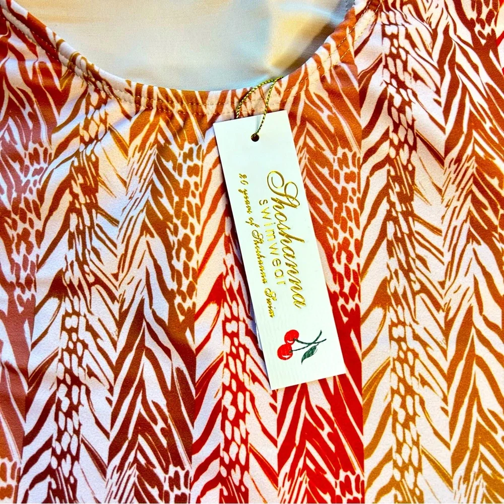 Shoshanna One Piece Swimsuit One Shoulder Chain Detail Amber Safari Print Size 4